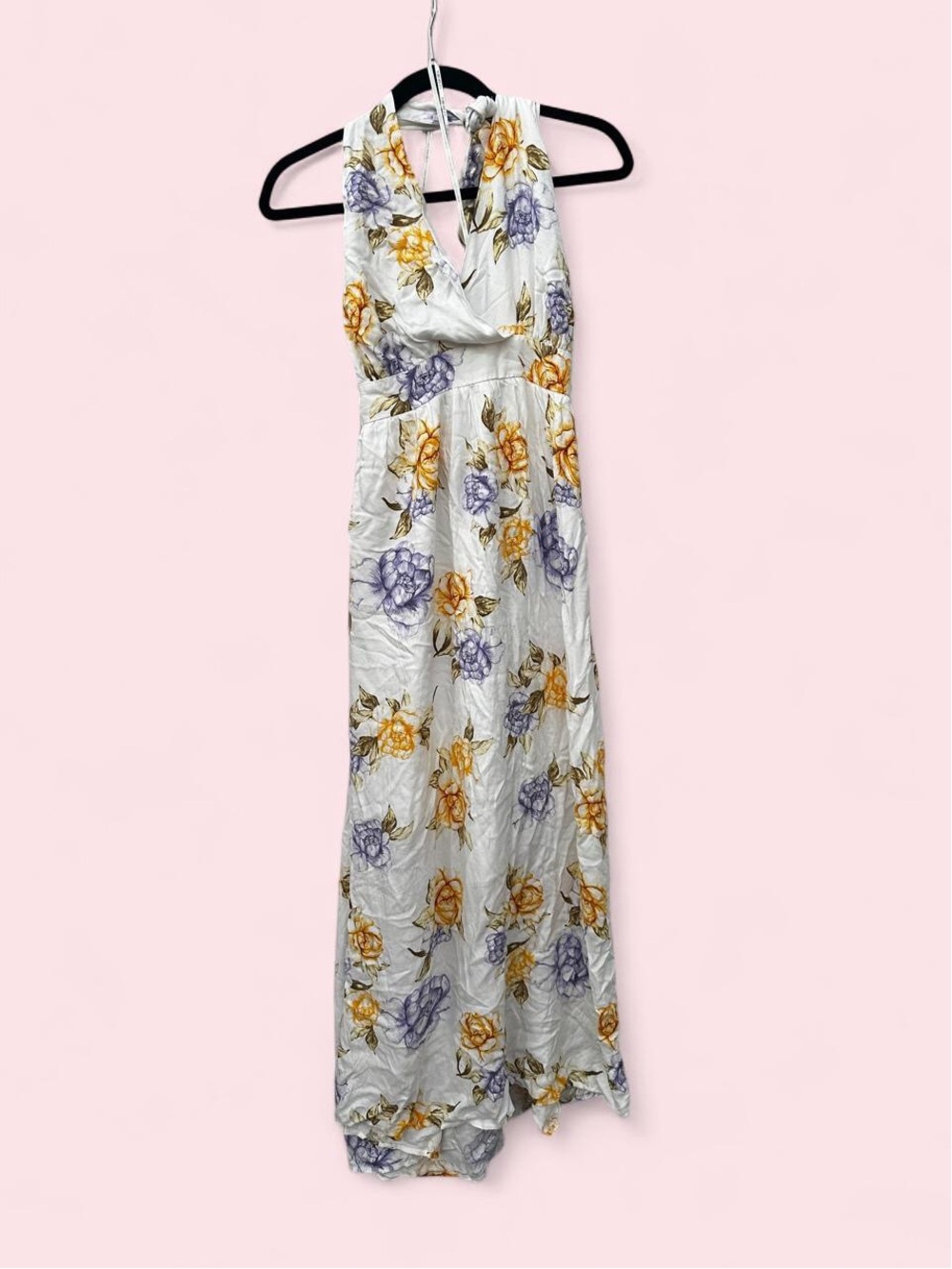 Forever 21 White Maxi Dress with Yellow & Purple Floral Print
